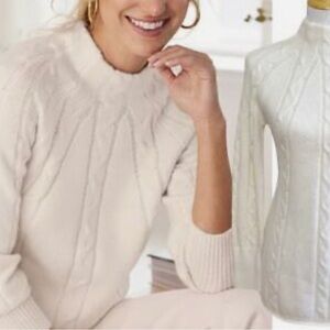 Soft Surroundings Winter Ivory Cable Knit Mock Neck Sweater